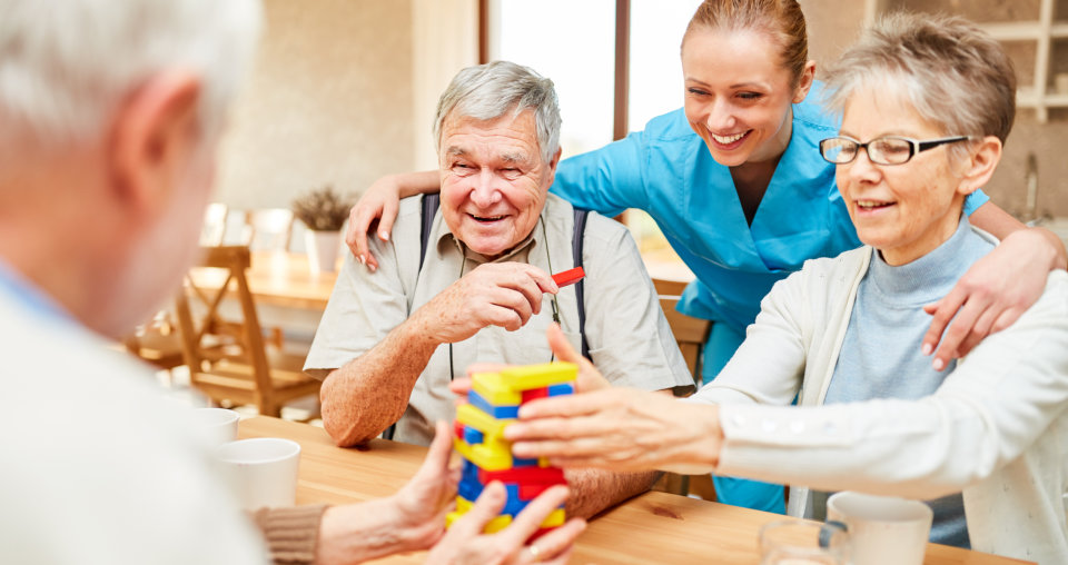 seniors playing blocks